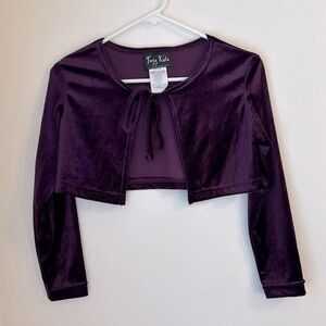 Y2K Purple Velvet long Sleeve Tie Front Shrug Cropped Top